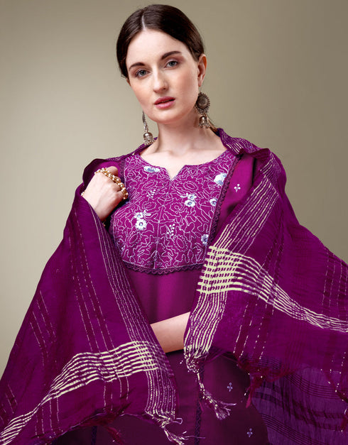 glamorous purple cotton blend trendy fashioner cotton blend readymade suit collection with purple cotton blend rt8909-184760 Side View